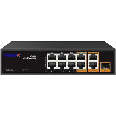 Коммутатор Trassir TR-NS13111S-120-8PoE (L2) 6x100Мбит/с 4x1Гбит/с 1SFP 8PoE 120W неуправляемый