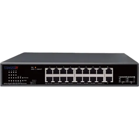 Коммутатор Trassir TR-NS14202S-185-16POE (L2) 20x1Гбит/с 2SFP 16PoE 185W неуправляемый