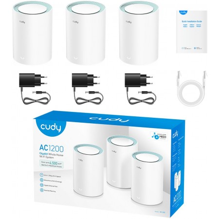 Бесшовный Mesh роутер Cudy M1300(3-Pack) AC1200 10/100/1000BASE-TX белый (упак.:3шт)