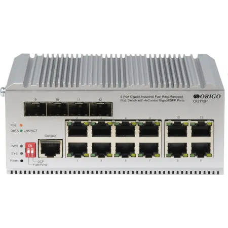 Коммутатор Origo OI3112P OI3112P/185W/A1A (L2) 8x1Гбит/с 4xКомбо(1000BASE-T/SFP) 4SFP 8PoE+ 185W управляемый