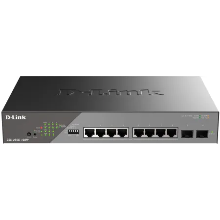 Коммутатор D-Link DSS-200G-10MP/A1A (L2) 8x1Гбит/с 2SFP 8PoE+ 130W настраиваемый