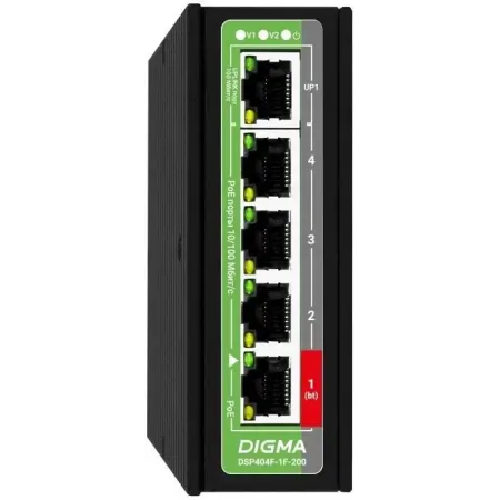 Коммутатор Digma DSP404F-1F-200 (L2) 5x100Мбит/с 4PoE 4PoE+ 1PoE++ 200W неуправляемый