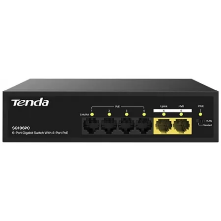 Коммутатор Tenda SG106PC (L2) 6x1Гбит/с 4PoE 50W неуправляемый
