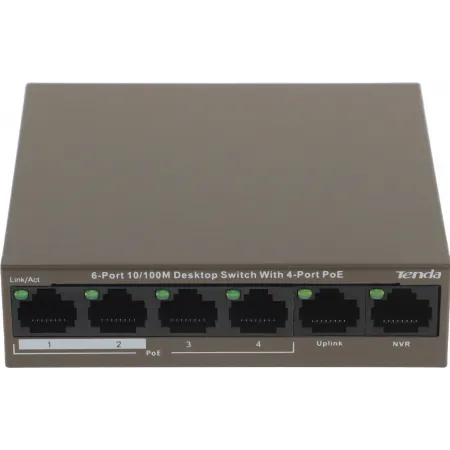 Коммутатор Tenda TEF1106P-4-63W (L2) 6x100Мбит/с 4PoE 63W неуправляемый
