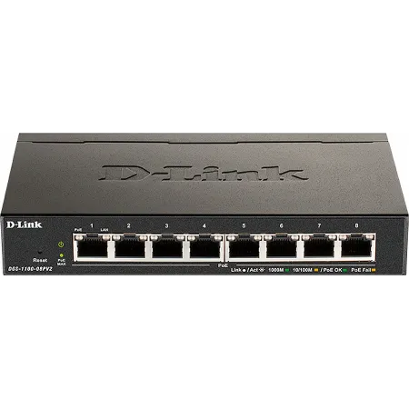 Коммутатор D-Link DGS-1100-08PV2 DGS-1100-08PV2/A3A (L2) 8x1Гбит/с 8PoE 64W настраиваемый