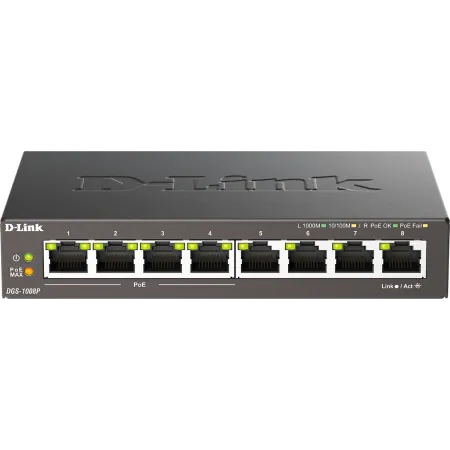 Коммутатор D-Link DGS-1008P DGS-1008P/F3A (L2) 8x1Гбит/с 4PoE+ 60W неуправляемый