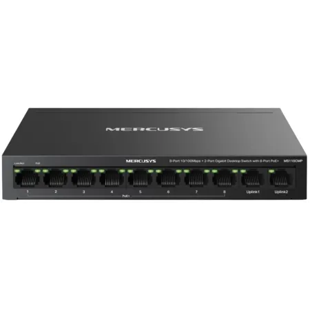 Коммутатор Mercusys MS110CMP (L2) 8x100Мбит/с 2x1Гбит/с 8PoE+ 115W неуправляемый