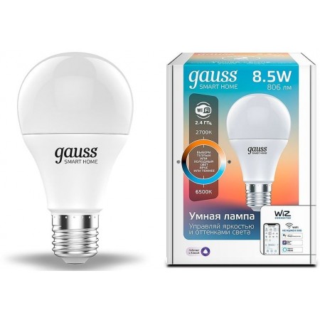 Умная лампа Gauss IoT Smart Home E27 8.5Вт 806lm Wi-Fi (упак.:1шт) (1130112)