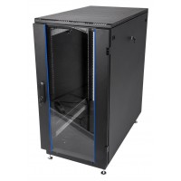 Шкаф коммутационный ЦМО (ШТК-М-27.6.8-1ААА-9005) напольный 27U 600x820мм пер.дв.стекл задн.дв.стал.лист 2 бок.пан. направл.под закл.гайки 400кг черный 79.7кг 180град.