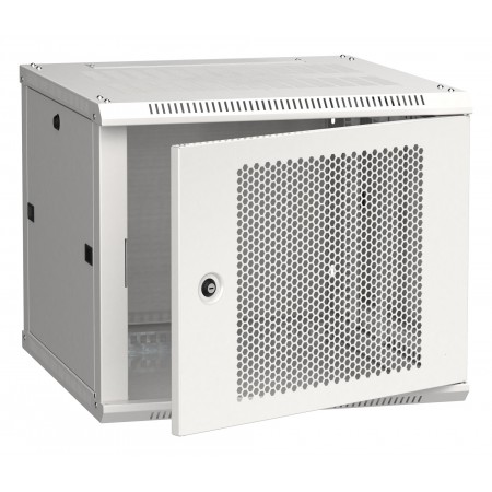 Шкаф коммутационный ITK Linea W (LWR3-09U66-PF) настенный 9U 600x600мм пер.дв.перфор. 2 бок.пан. направл.под закл.гайки 90кг серый 500мм 200град. 500мм IP20 IK10 сталь
