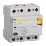Выключатель дифф.тока УЗО IEK MDV10-4-025-030 ВД1-63 25A 30мА AC 4П 400В 4мод белый (упак.:1шт)