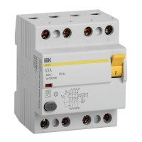 Выключатель дифф.тока УЗО IEK MDV10-4-063-100 ВД1-63 63A 100мА AC 4 400В 4мод белый (упак.:1шт)