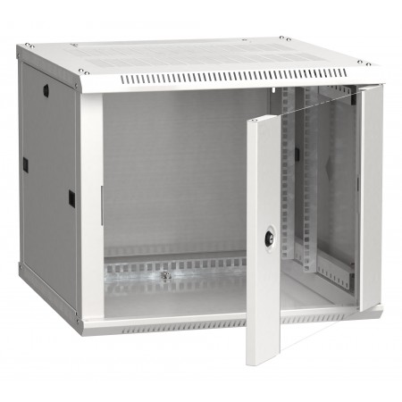 Шкаф коммутационный ITK Linea W (LWR3-09U66-GF) настенный 9U 600x600мм пер.дв.стекл 2 бок.пан. направл.под закл.гайки 90кг серый 500мм 200град. 500мм IP20 IK08 сталь