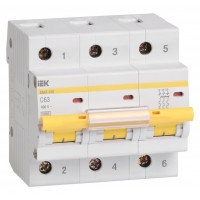 Выключатель автоматический IEK MVA40-3-063-C 63A тип C 10kA 3П 400В 4.5 мод белый (упак.:1шт)