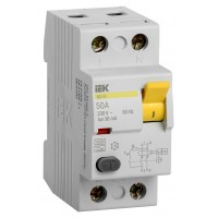Выключатель дифф.тока УЗО IEK MDV10-2-050-030 ВД1-63 50A 30мА AC 2П 230В 2мод белый (упак.:1шт)