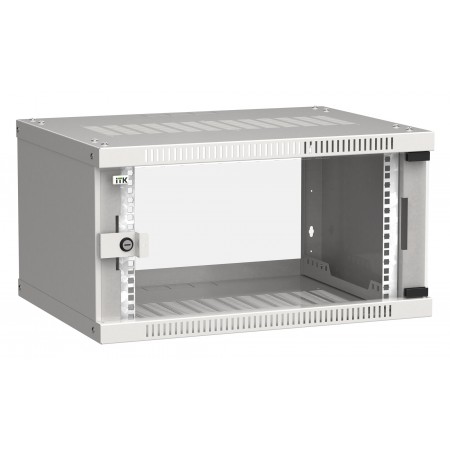 Шкаф коммутационный ITK Linea WE (LWE3-06U64-GF) настенный 6U 600x450мм пер.дв.стекл направл.под закл.гайки 50кг серый 400мм 11кг 200град. 320мм 20 сталь