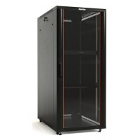 Шкаф коммутационный Hyperline (TTBR-2266-AS-RAL9004) напольный 22U 600x600мм пер.дв.стекл задн.дв.спл.стал.лист 2 бок.пан. 800кг черный 510мм 1166мм IP20 сталь