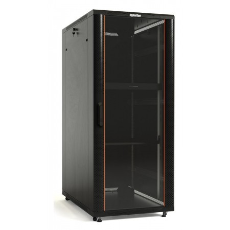 Шкаф коммутационный Hyperline (TTBR-2266-AS-RAL9004) напольный 22U 600x600мм пер.дв.стекл задн.дв.спл.стал.лист 2 бок.пан. 800кг черный 510мм 1166мм IP20 сталь