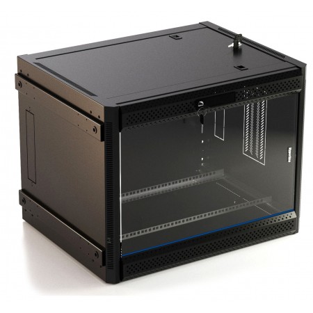 Шкаф коммутационный Hyperline (TWB-FC-1266-GP-RAL9004) настенный 12U 600x600мм пер.дв.стекл 60кг черный 662мм IP20 сталь