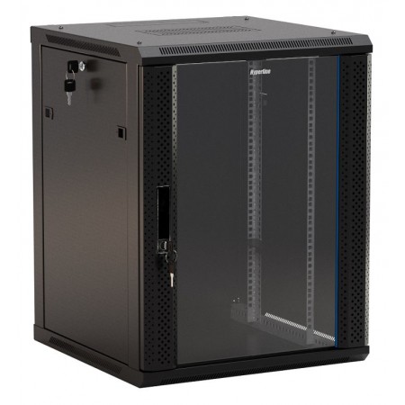 Шкаф коммутационный Hyperline (TWB-0666-GP-RAL9004) настенный 6U 600x600мм пер.дв.стекл 2 бок.пан. 60кг черный 367мм IP20 сталь