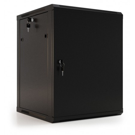 Шкаф коммутационный Hyperline (TWB-0945-SR-RAL9004) настенный 9U 600x450мм пер.дв.стал.лист 60кг черный 275мм 180град. 500мм IP20 сталь