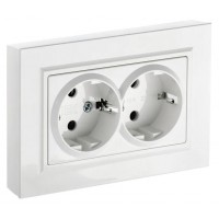 Розетка силов. IEK Brite РСш12-3-БрБ BR-R24-16-K01-F 2розет. двойн. скрыт. зазем. штор. IP20 белый (упак.:1шт)
