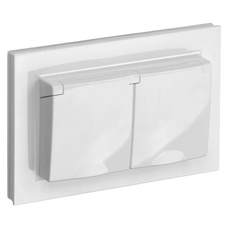 Розетка силов. IEK Brite РСбш12-3-44-БрБ BR-R26-16-44-K01-F двойн. скрыт. зазем. штор. крыш. IP44 белый (упак.:1шт)