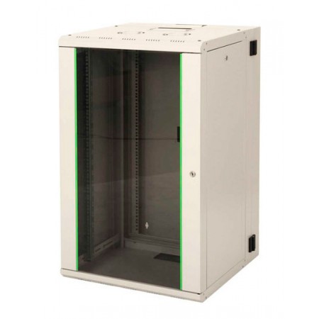 Шкаф коммутационный Lande Proline (LN-PR16U6045-LG-111) настенный 16U 600x450мм пер.дв.стекл задн.дв.стал.лист направл.под закл.гайки 100кг серый 29кг 210град. 818мм IP20 сталь
