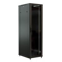 Шкаф коммутационный WRline (WR-TT-4268-AS-RAL9004) напольный 42U 600x800мм пер.дв.стекл задн.дв.стал.лист 2 бок.пан. 800кг черный 710мм 2055мм IP20 сталь