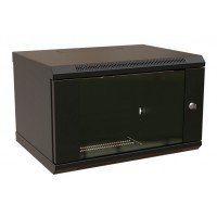 Шкаф коммутационный WRline (WR-TW-0645-GP-RAL9004) настенный 6U 600x450мм пер.дв.стекл 2 бок.пан. направл.под винты 60кг черный 350мм 367мм IP20 сталь