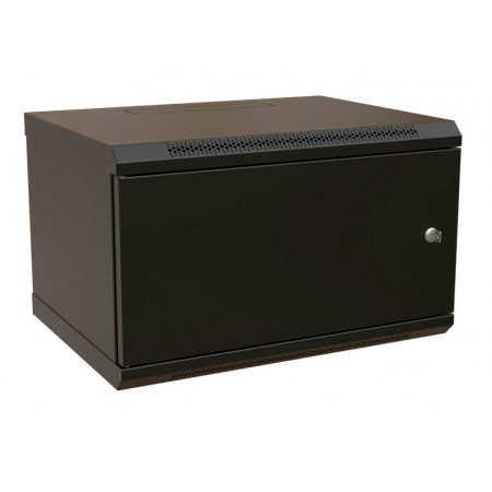 Шкаф коммутационный WRline (WR-TW-0645-SR-RAL9004) настенный 6U 600x450мм пер.дв.металл 2 бок.пан. направл.под винты 60кг черный 350мм 367мм IP20 сталь