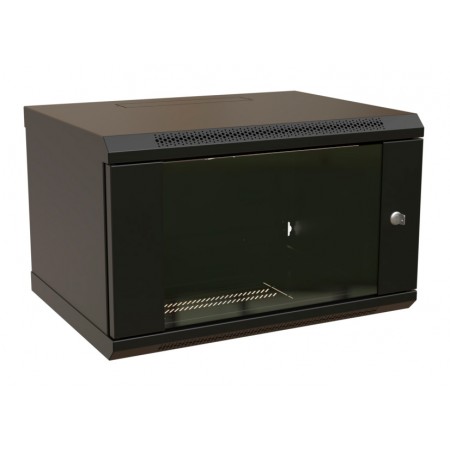 Шкаф коммутационный WRline (WR-TW-0666-GP-RAL9004) настенный 6U 600x600мм пер.дв.стекл 2 бок.пан. направл.под винты 60кг черный 500мм 367мм IP20 сталь