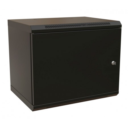 Шкаф коммутационный WRline (WR-TW-1545-SR-RAL9004) настенный 15U 600x450мм пер.дв.металл 2 бок.пан. направл.под винты 60кг черный 370мм 775мм IP20 сталь