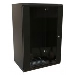 Шкаф коммутационный WRline (WR-TW-1845-GP-RAL9004) настенный 18U 600x450мм пер.дв.стекл 2 бок.пан. направл.под винты 60кг черный 370мм 908мм IP20 сталь