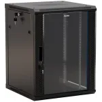 Шкаф коммутационный Hyperline (TWB-2766-GP-RAL9004) настенный 27U 600x600мм пер.дв.стекл 2 бок.пан. 60кг черный 49.9кг 1304мм