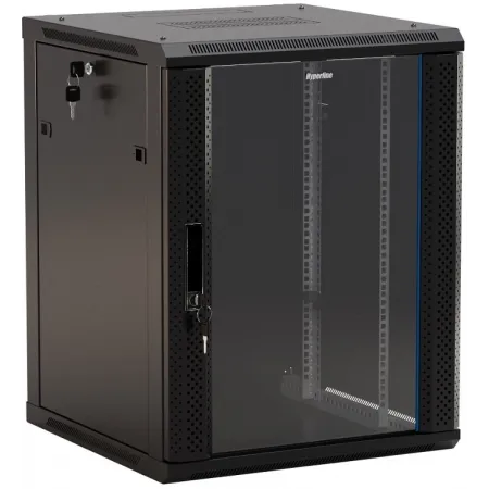 Шкаф коммутационный Hyperline (TWB-2766-GP-RAL9004) настенный 27U 600x600мм пер.дв.стекл 2 бок.пан. 60кг черный 49.9кг 1304мм