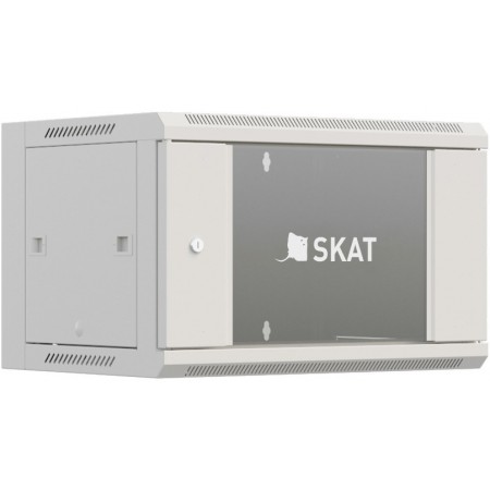 Шкаф коммутационный Бастион SKAT TB-6W660GF-G (4418) настенный 6U 600x600мм пер.дв.стекл металл направл.под винты 60кг серый 500мм 18.8кг 220град. 370мм IP20 сталь укомплектованный