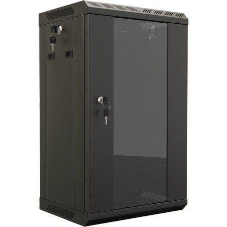 Шкаф коммутационный Hyperline (TDB-6U-GP-RAL9004) настенный 6U 390x300мм пер.дв.стекл задн.дв.спл.стал.лист направл.под винты 60кг черный 225мм 11.8кг 366.5мм IP20 металл