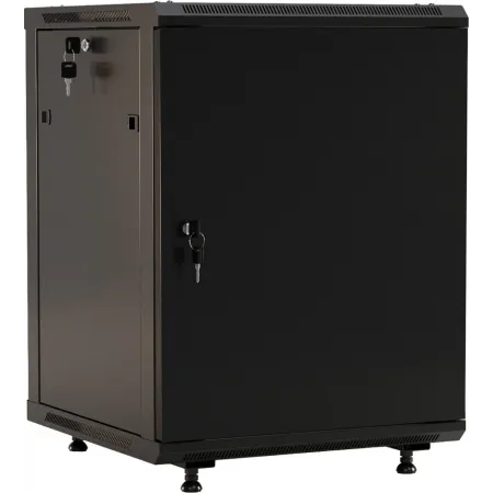 Шкаф коммутационный Hyperline (TWB-FC-1266-SR-RAL9004) настенный 12U 600x600мм пер.дв.металл 2 бок.пан. задн.дв.спл.стал.лист 60кг черный 650мм IP20 сталь