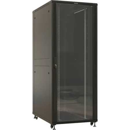 Шкаф серверный Hyperline (TTBR-4281-AS-RAL9004) напольный 42U 800x1000мм пер.дв.стекл задн.дв.спл.стал.лист 4 бок.пан. 1000кг черный 910мм 140.8кг 2055мм IP20 сталь
