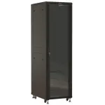 Шкаф серверный Hyperline (TTBR-4261-AS-RAL9004) напольный 42U 600x1000мм пер.дв.стекл задн.дв.спл.стал.лист 2 бок.пан. 800кг черный 910мм 2055мм IP20 сталь