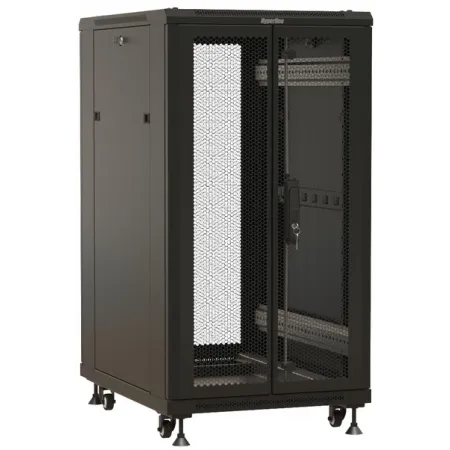 Шкаф серверный Hyperline TTBR-2261-DD-RAL9004 напольный 22U 600x1000мм пер.дв.перфор. задн.дв.перфор. 2 бок.пан. 1000кг черный 910мм 79.5кг 1166мм IP20 сталь