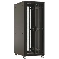 Шкаф серверный Hyperline TTBR-4282-DD-RAL9004 напольный 42U 800x1200мм пер.дв.перфор.2ств. 4 бок.пан. задн.дв.перфор.2-хст. 1000кг черный 1110мм 2055мм IP20 сталь