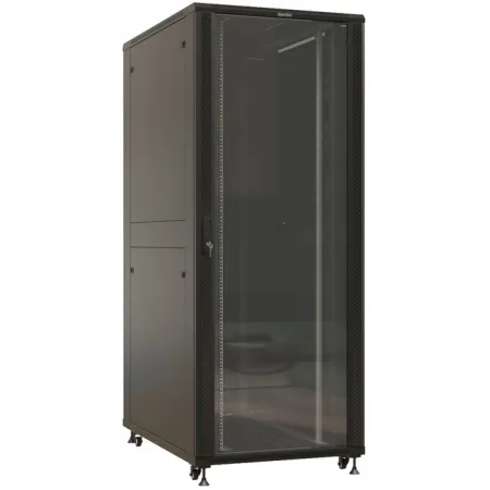 Шкаф коммутационный Hyperline (TTBR-4288-AS-RAL9004) напольный 42U 800x800мм пер.дв.стекл задн.дв.спл.стал.лист 2 бок.пан. 1000кг черный 710мм IP20