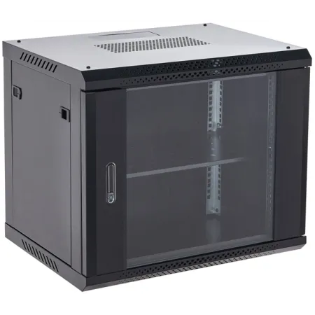 Шкаф коммутационный Rexant (04-1266-112) настенный 12U 600x600мм пер.дв.стекл металл 2 бок.пан. направл.под винты 60кг черный 19кг 230град. 635мм IP20 сталь