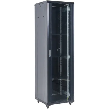 Шкаф коммутационный Rexant (04-1866-212) напольный 18U 600x600мм пер.дв.стекл 2 бок.пан. металл направл.под винты 800кг черный 46кг 230град. 987мм IP20 сталь