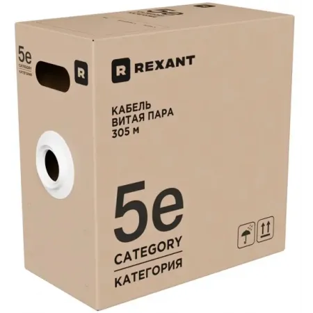 Кабель информационный Rexant 01-0043-R кат.5E U/UTP 4 пары 24AWG PVC внутренний 305м серый