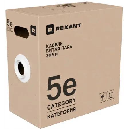 Кабель информационный Rexant 02-0004-R кат.5E U/UTP 4 пары 24AWG нг(А)-HF внутренний 305м серый