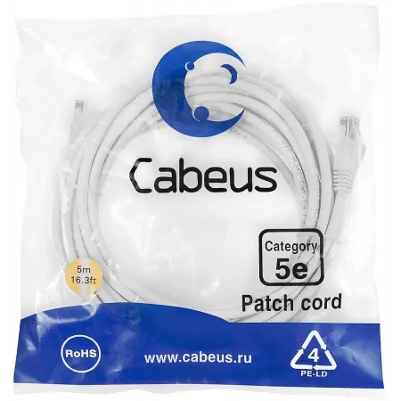 Патч-корд Cabeus PC-UTP-RJ45-CAT.5E-5M-WH-LSZH U/UTP RJ-45 вил.-вилка RJ-45 кат.5E 5м белый LSZH Патч-корд Cabeus PC-UTP-RJ45-CAT.5E-5M-WH-LSZH U/UTP RJ-45 вил.-вилка RJ-45 кат.5E 5м белый LSZH