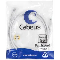 Патч-корд Cabeus PC-UTP-RJ45-CAT.5E-1.5M-WH U/UTP RJ-45 вил.-вилка RJ-45 кат.5E 1.5м белый ПВХ Патч-корд Cabeus PC-UTP-RJ45-CAT.5E-1.5M-WH U/UTP RJ-45 вил.-вилка RJ-45 кат.5E 1.5м белый ПВХ